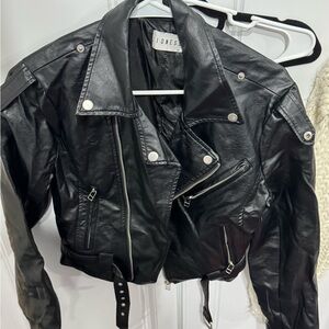 Lioness Black Leather Moto Jacket with Asymmetrical Zipper